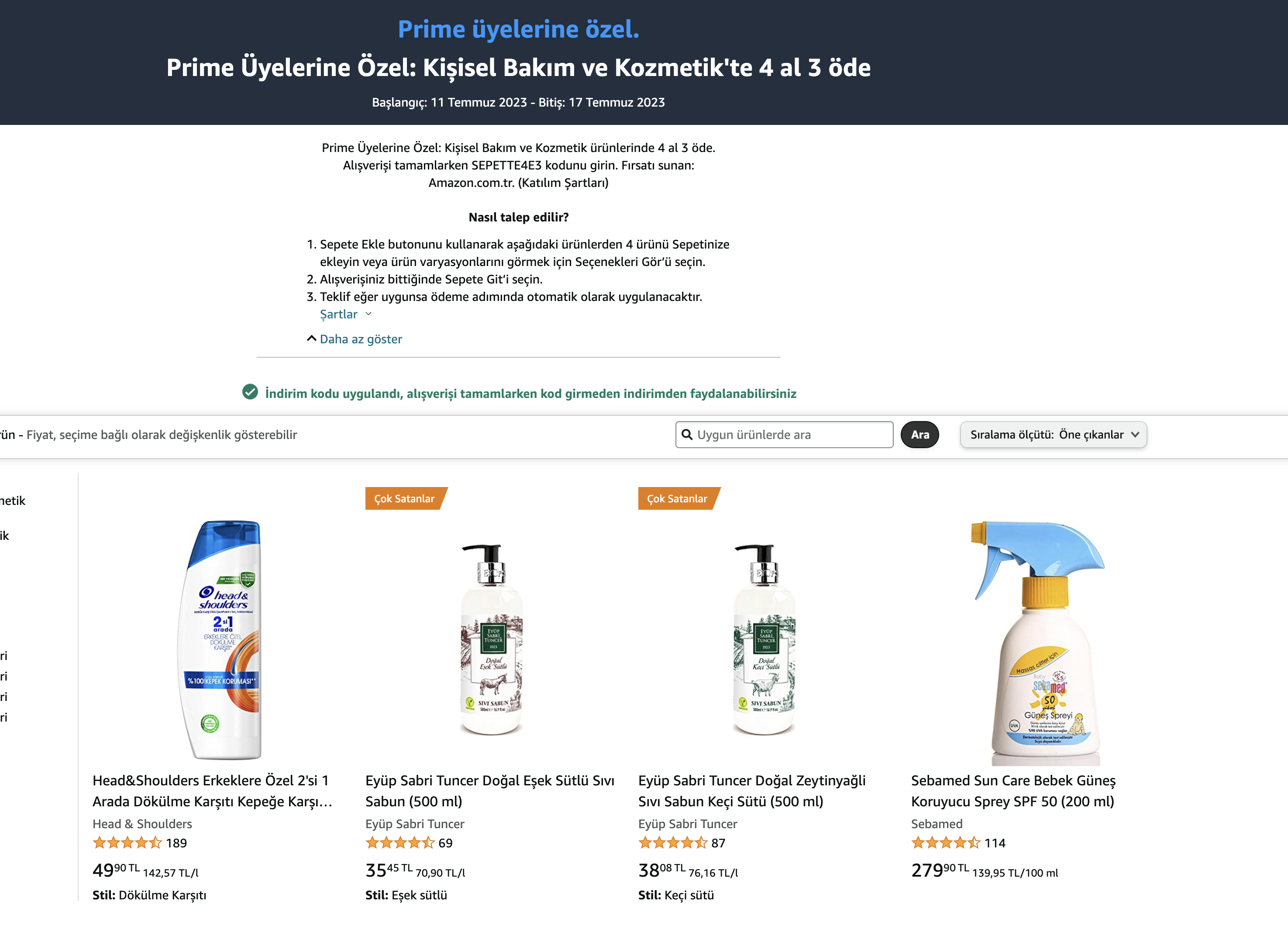 Amazon Kişisel Bakım ve Kozmetik 4 al 3 öde
