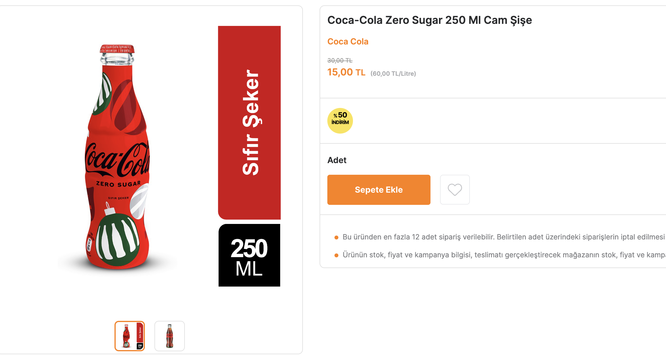 Migros Coca-Cola Zero 250 Ml Cam  15TL