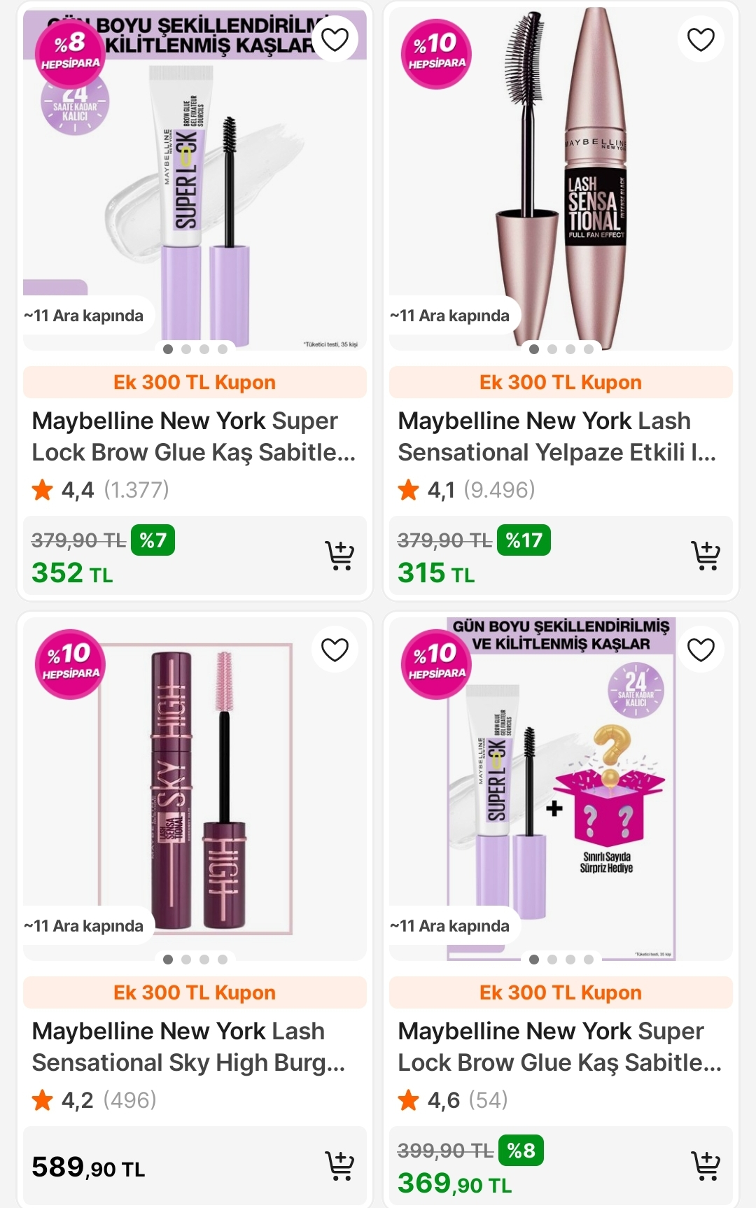 Hepsiburada Maybelline 400 TL indirim kodu