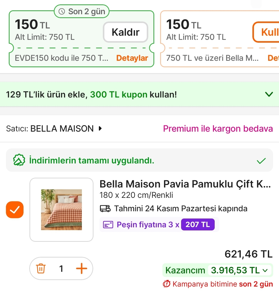 Hepsiburada 750/150 TL indirim kodu