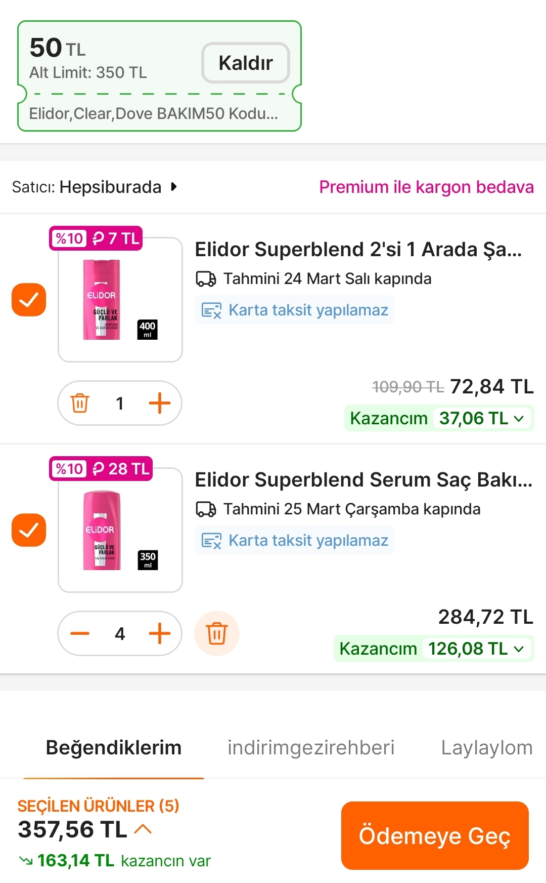 🔥 Elidor şampuanlar kod ile 64 TL