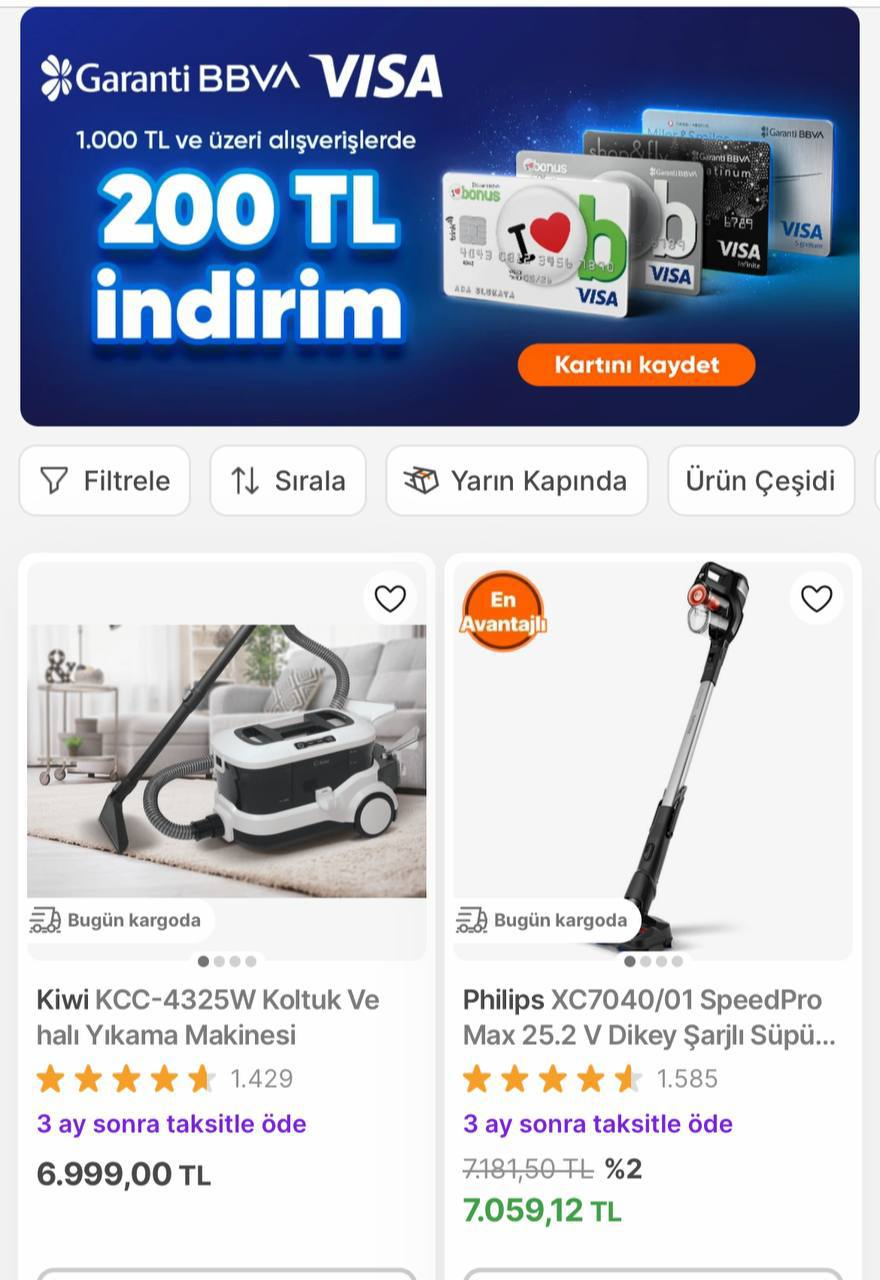 Hepsiburada Garanti BBVA Visa ile 1000/200 TL indirim fırsatı