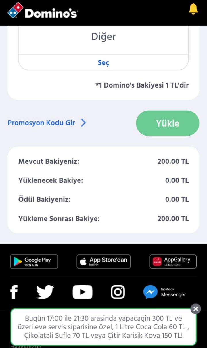 Domino's uygulaması 100 TL veriyor