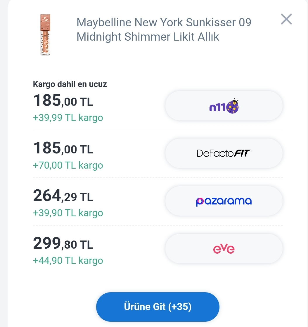 Maybelline likit allık 185 TL