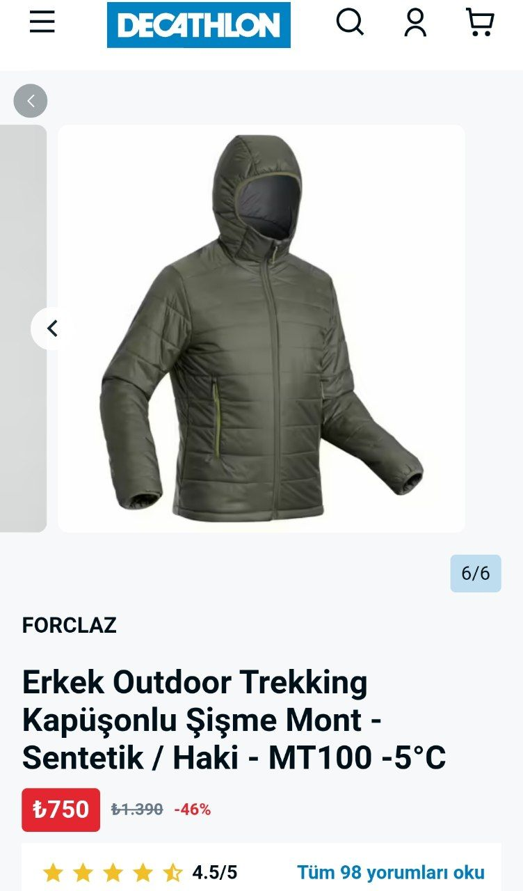 decathlon Erkek Outdoor Trekking Kapüşonlu Şişme Mont - Sentetik / Haki - MT100 -5°C

DGK20 kodu ile 600 TL