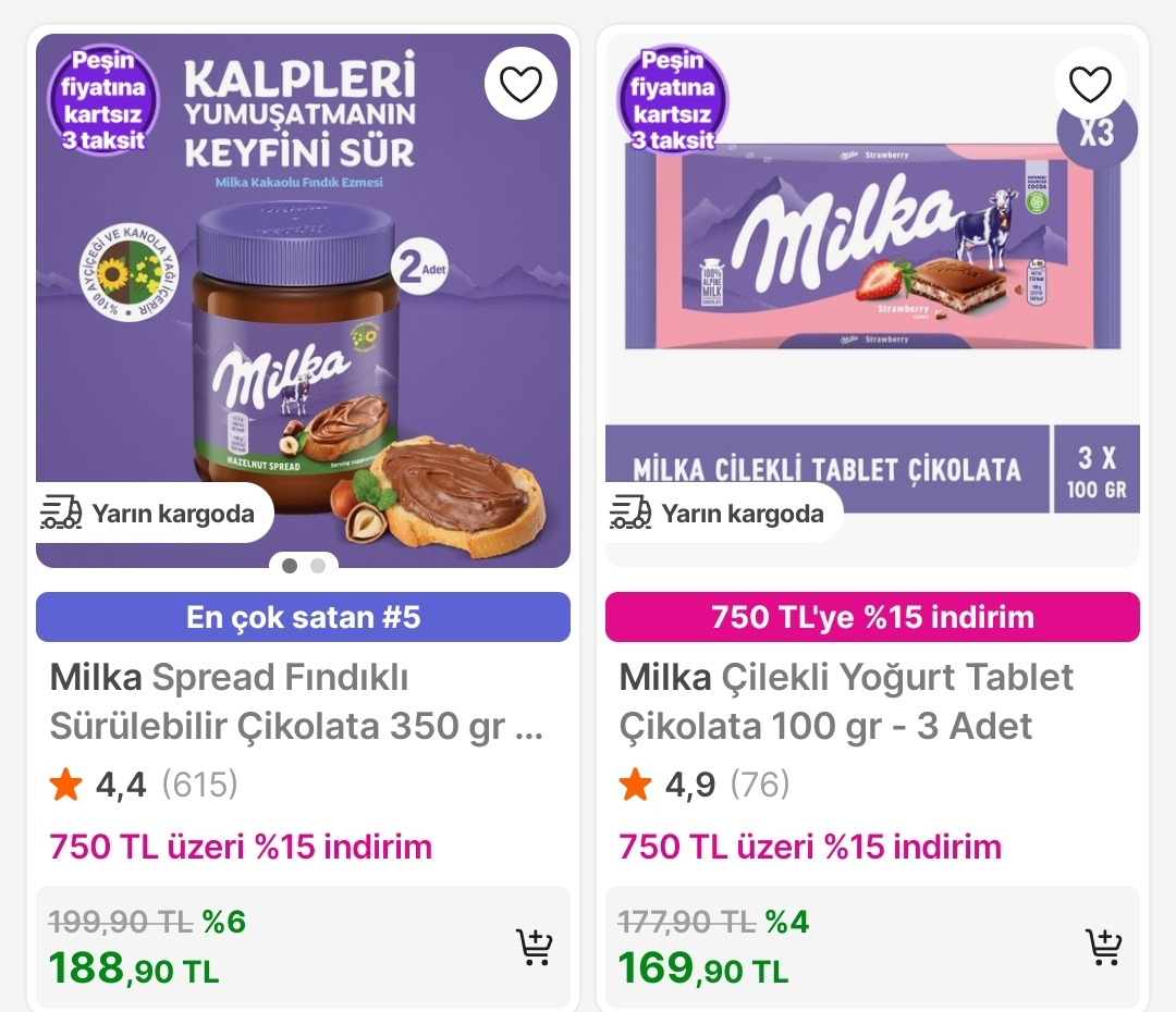 Milka Sürülebilir 350 gr × 2 Adet 188 TL