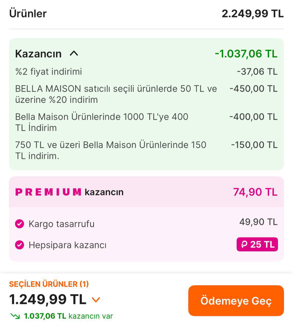 Bella Maison Ürünlerinde %20 indirim + 1000/400 TL indirim+ 750/150 TL indirim