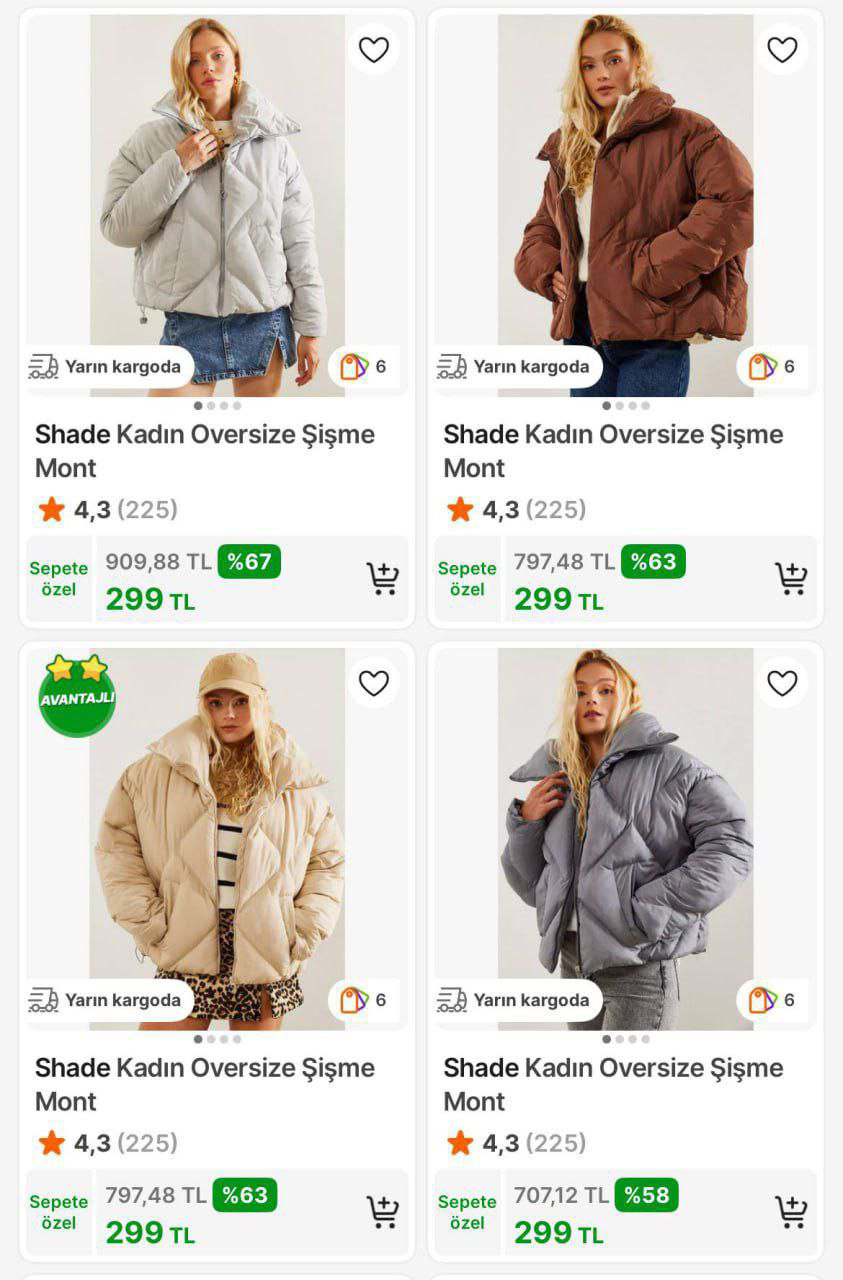 Hepsiburada: Shade Kadın Montlar - 299 TL
