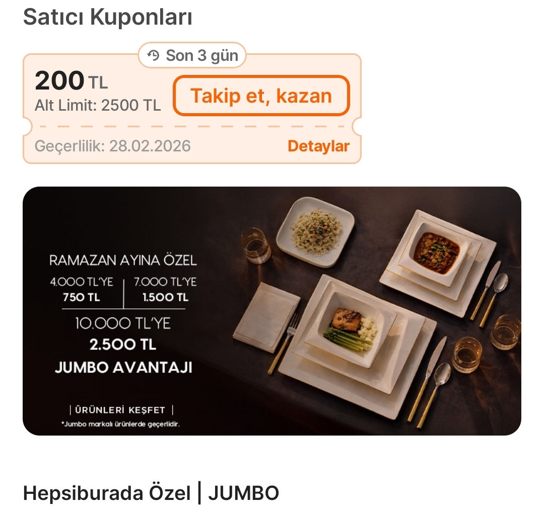 Hepsiburada Jumbo ürünlerinde 4.000/1.000 TL indirim fırsatı